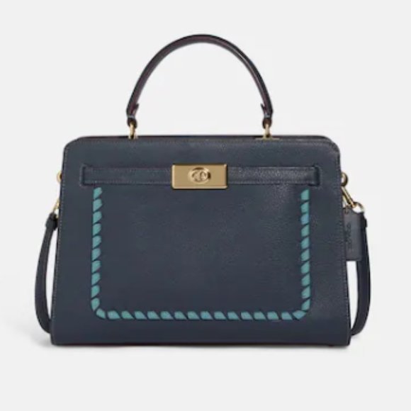 NWT Coach Lane Carryall w/Whipstitch-Pebble/Smooth Leather In Denim Multi - Picture 1 of 5